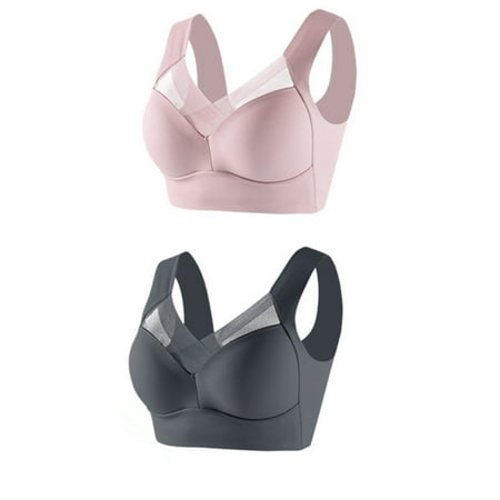 QYZEU Bralettes for Women with Support Wireless 2PC Solid Color Sports Bra Soft Cups Large Strap Lace Tank Top Underwear Thin Comfortable Push Up Adjustable Bra Dark Gray 6XL