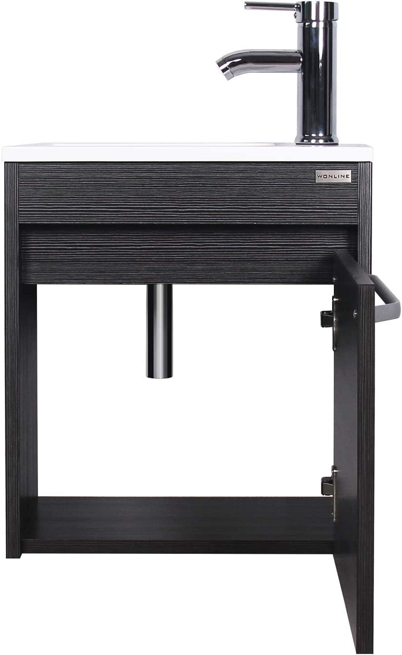 Wonline 16" Floating Bathroom Vanity Wall Mounted Black Vanity for Small Bathroom Single Cabinet Resin Basin Faucet Black