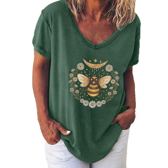 Ichuanyi Womens Tops, Summer Fashion Women Printed V-Neck T-Shirt Short Sleeve Casual Tee Tops Blouse