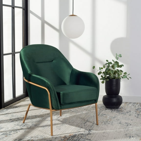SAFAVIEH Eleazer Modern Glam Velvet Accent Chair, Malachite Green
