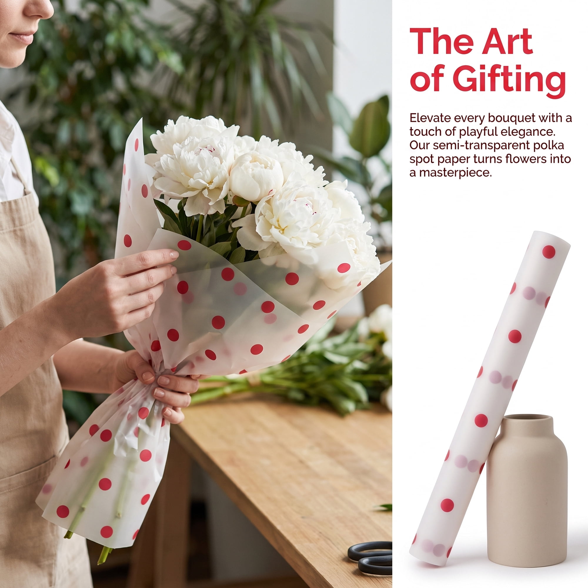 Unique Bargains 20Pcs Polka Dot Waterproof Gift Wrapping Paper Red White 22.4" x 22.4"