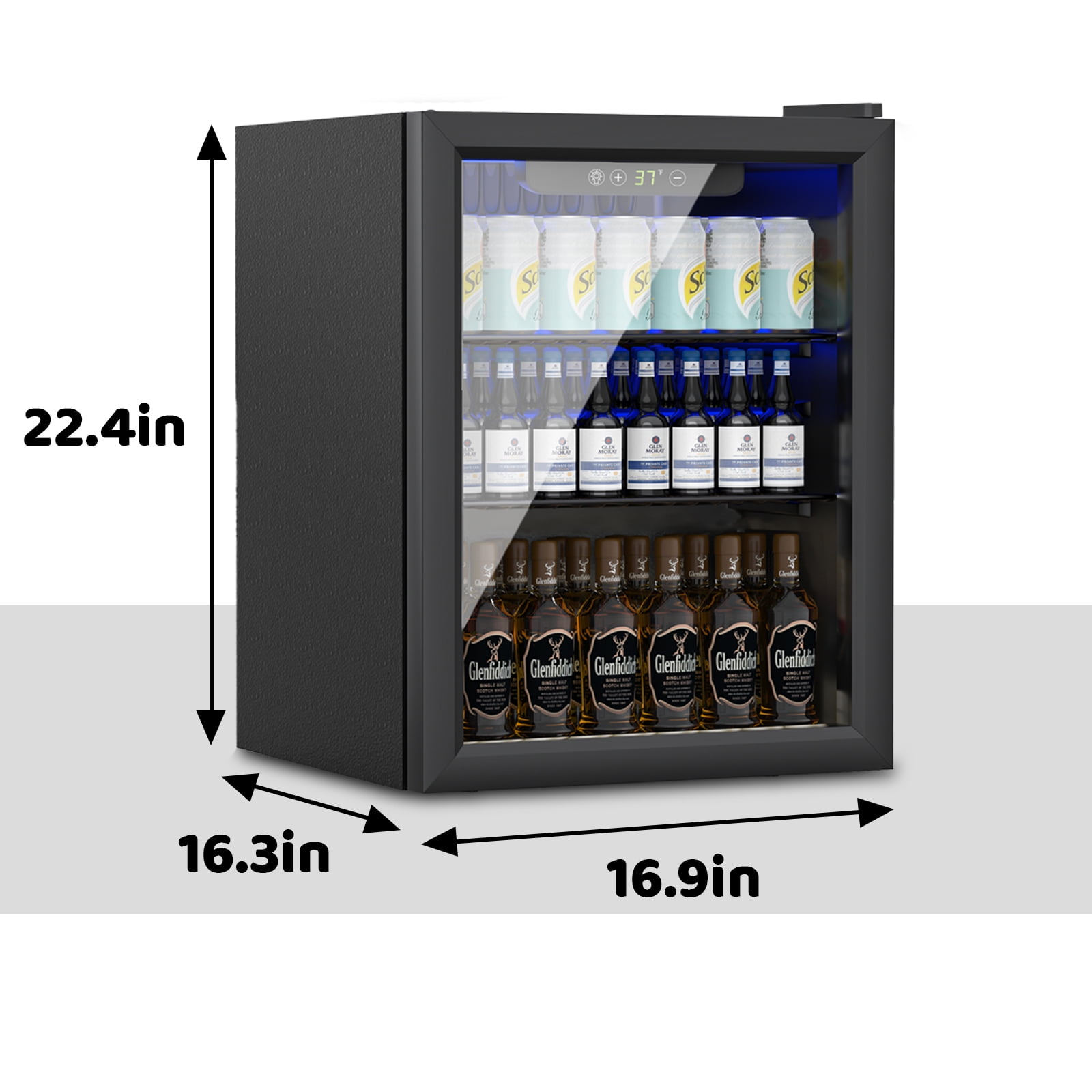 Compact 76 Can/1.7 Cubic Foot Beverage Fridge With Glass Door For Soda, Beer Or Wine, Under Counter Drinks Refrigerator