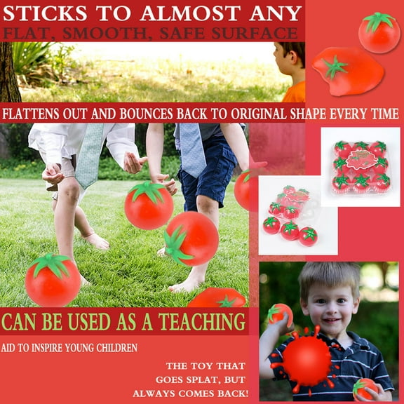 Slow-Rising Splat Tomato Ball, Funny Stress Reliever Toy, Throwable Rubber Decompression Fidget, Office Desk Gadget, Unique Gift for Kids Adults, Fun Competition