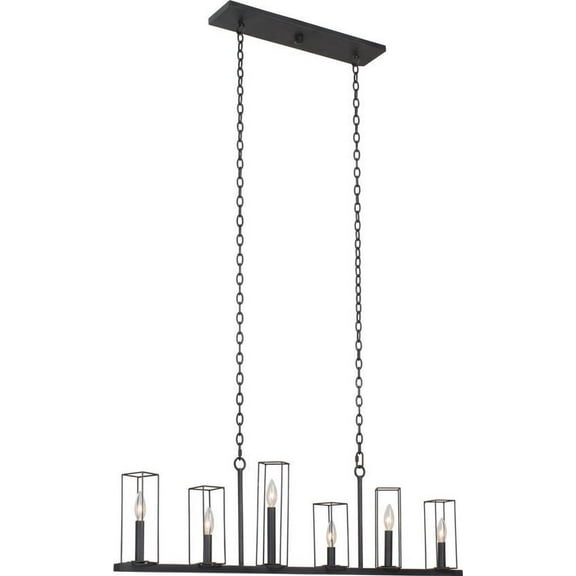 Allston 6-Light Industrial Island Chandelier in Black Iron