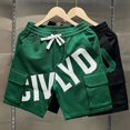 thumbnail image 3 of Skymirror Men Summer Casual Shorts Elastic Drawstring Waist Wide Leg Shorts Letter Print Big Pockets Design Cargo Shorts, 3 of 8