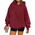 thumbnail image 2 of Womens Oversized Hoodies Comfy Sweatshirts Fall Fashion Outfits Casual Tops Fleece Clothes Wine Red M, 2 of 6