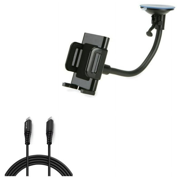 Windshield Car Mount w Type-C [C-to-C] 10ft USB Cable for OnePlus 9, Nord N200 5G/N100/N10 5G, Pro Phone - Holder Glass Cradle, Charger Cord Power Y4V for OnePlus 9, Nord N200 5G/N100/N10 5G, Pro