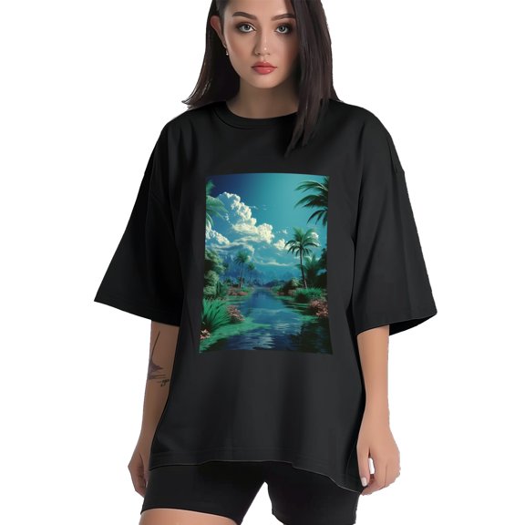 Plus Size Shirt for Women Black Tops for Women Short Sleeves Shirt for Women Vintage Landscape T Shirt Crewneck Shirt for Women XS