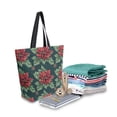 thumbnail image 2 of FORMRS Womens Canvas Tote Bag with Zipper Inner Pocket Shoulder Handbag, Red Christmas Poinsettias, 2 of 7
