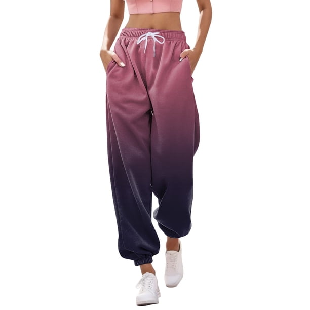 Pantalones deportivos Prolriy para mujer, pantalones deportivos informales con estampado degradado, bolsillos, cintura alta, deportivos, para gimnasio, ajuste atlético, color rojo sandía, XL