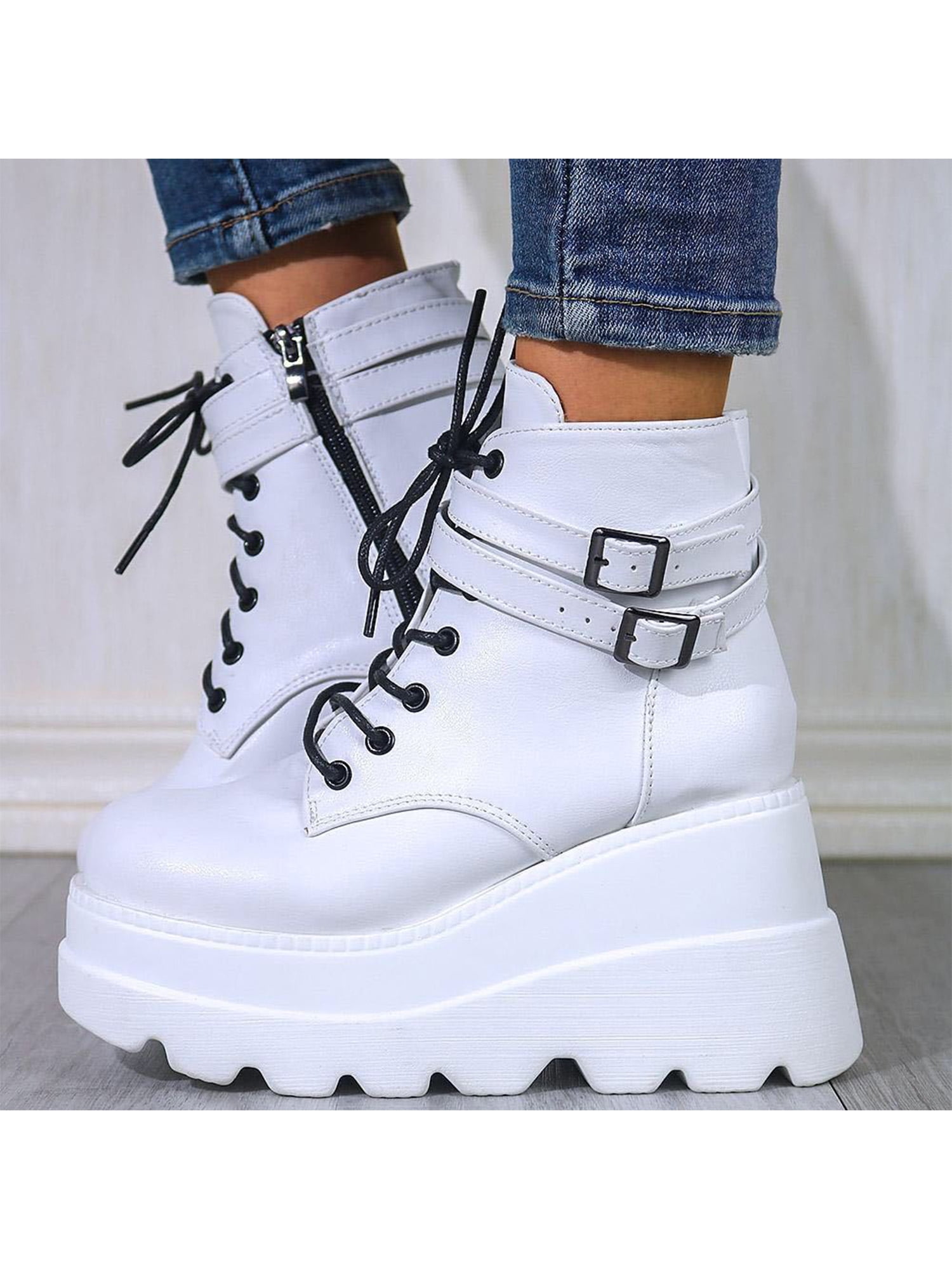 01 Womens Military Fashion Camo High Chunky Heels Punk Ankle Boots Shoes Lace Up