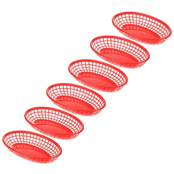 MLINS Red Plastic Food Baskets for Storage Use with Hollowed Design and Safe Material 6 Pieces