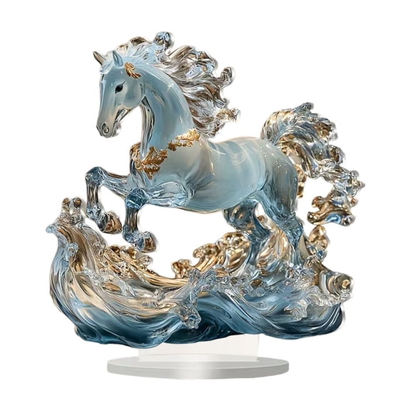 Chanana 2D Flat Acrylic Art Horse Figurine Home Decor, Unique Horse Statue Sculpture Modern Art Ornament for Desktop Bookshelf Study Home Office Hotel Decoration with Base