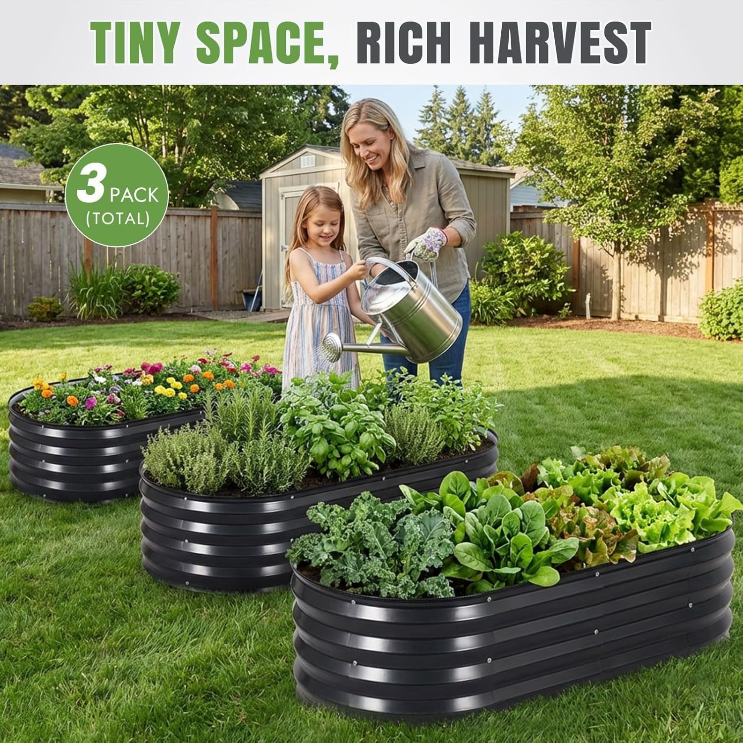 INNO STAGE Raised Garden Bed Kit, Oval, Rust-Resistant, 3-Pack, 4x2x1ft