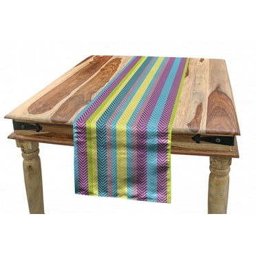 Chevron Table Runner, Colorful Composition with Herringbone Zigzags Hand Drawn Geometric Illustration, Dining Room Kitchen Rectangular Runner, 3 Sizes, by Ambesonne