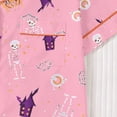 thumbnail image 4 of CUZIBR Girls Halloween Pajamas Sets Pumpkin Bat Castle Pajamas Set Lapel Button Short Sleeve Shirt Elastic Waist Shorts 2 Pieces Sleepwear Loungewear Outfits,D-Pink,5-6 Years, 4 of 9