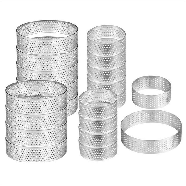 Paquete de 20 Aros Perforados para Tarta, Redondo Antiadherente para Tarta, Redondo para Tarta de Mousse de Acero Inoxidable, para Postre para Hornear