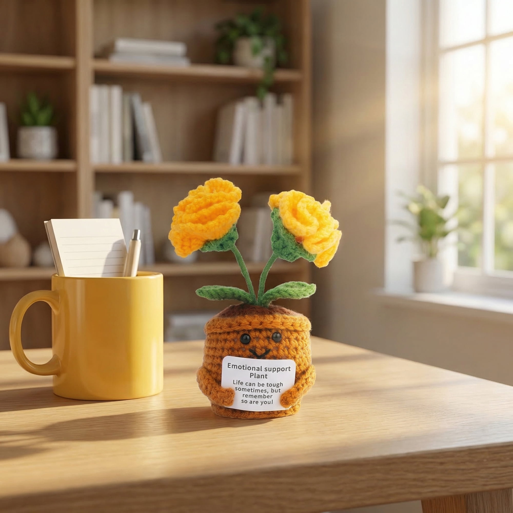 Unique Bargains 2Pcs Handmade Crochet Carnation Knitted Potted Plant Yellow 4.3in
