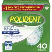 Polident Overnight Whitening Antibacterial Denture Cleanser Effervescent Tablets, 40 Count