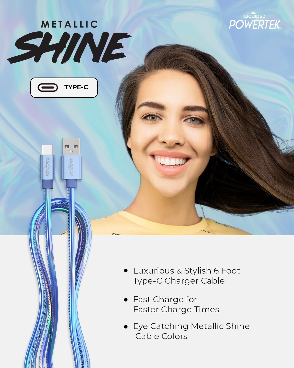 Powertek 6' USB Type A to USB Type-C Cable Wtih Wall Charger Adapter, Light Blue