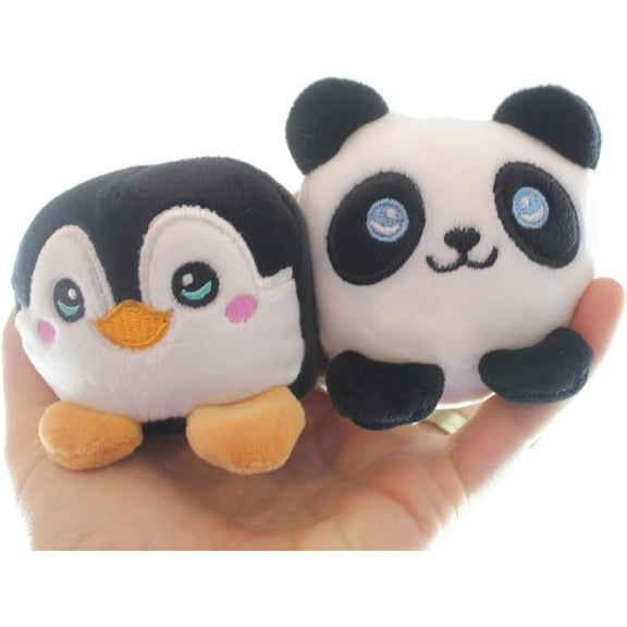 Set of 2 Animals - Penguin and Panda - Cute Ball Plush Stuffed Animals- Adorable Mini Plushie Stuffie