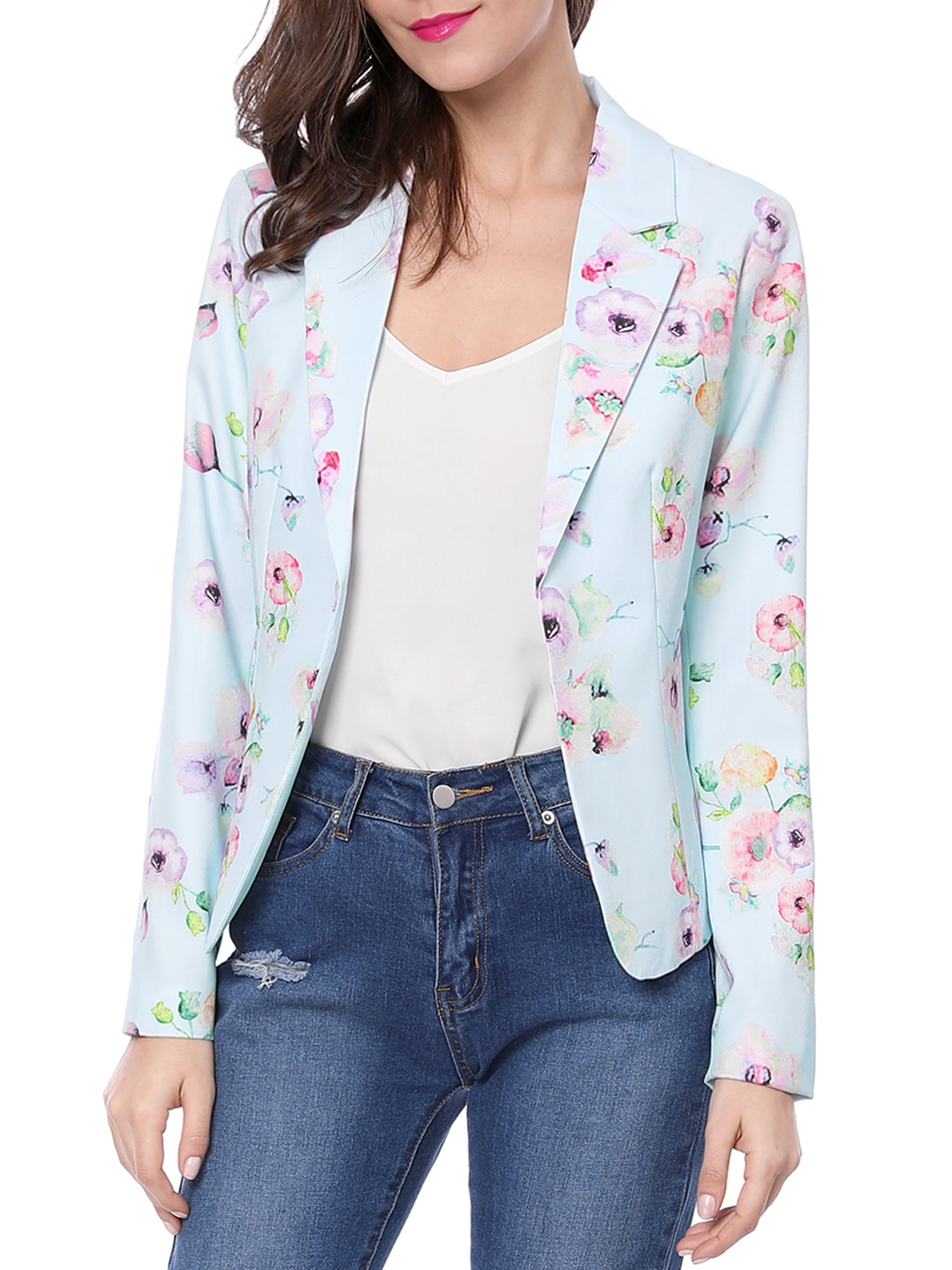 New Ladies Full Sleeve Zip Peplum Blazer Floral Print Jacket 8-24 