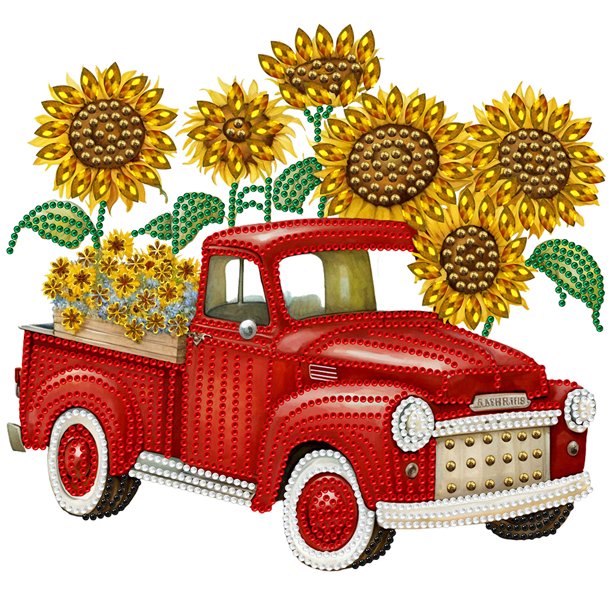 (GSYX193) Resina Diamante Con Forma Especial Coche Clásico Girasol Diamante Parcial 30*30cm