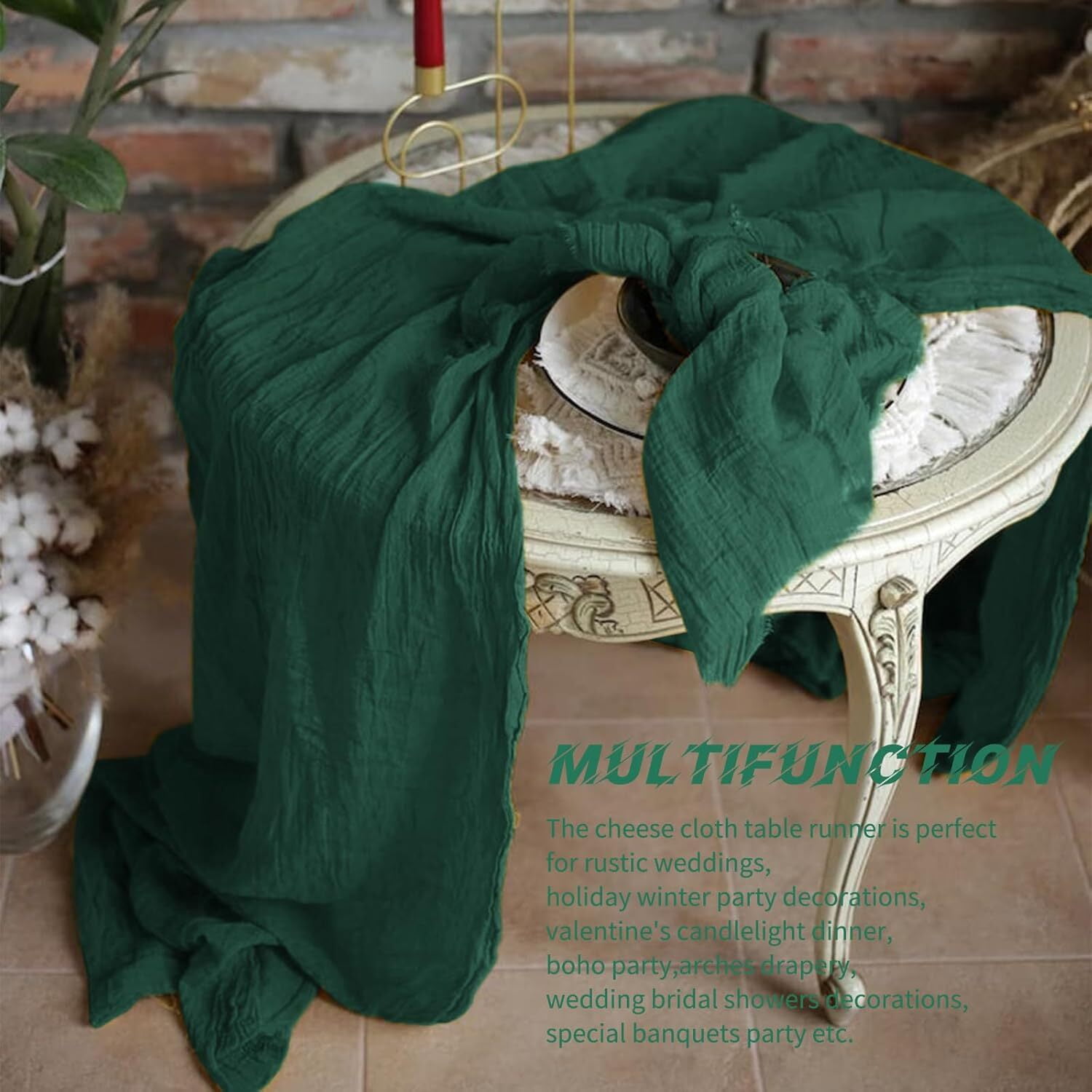 10 Pack Emerald Green Cheesecloth Table Runner 17x108 Inch Boho Gauze Cheese Cloth Table Runners for Wedding Party Baby Shower Birthday Home Decor