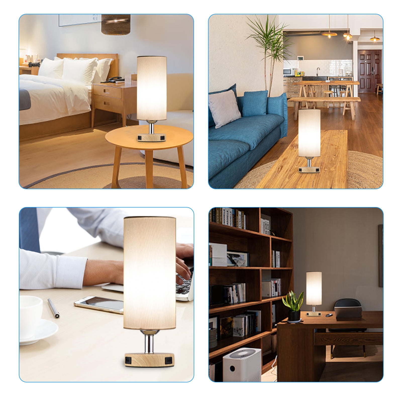 YAHHU Touch‑Control Table Lamp with 6W 2700K LED, Dual USB Ports, Fabric Shade – 3‑Level Brightness, Ideal for Bedside & Living Room