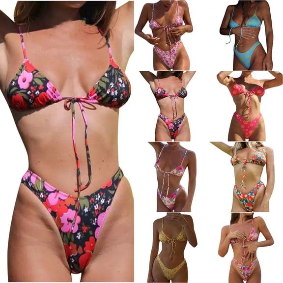 Lovzfmll Women's Bikini Sets, Printed Tie Front Two Piece, Fashion Triangle Bikini for Beach Vacation
