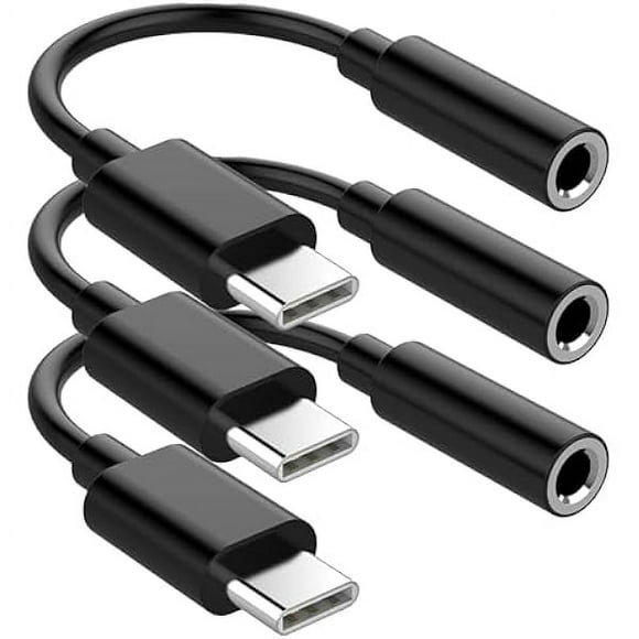 USB Type C to 3.5mm Aux Audio Dongle Cable, USB C Headphone Adapter Compatible with iPhone 15 Series, iPad Pro, MacBook, Galaxy S24 S23 S22, 3 Pack, Black