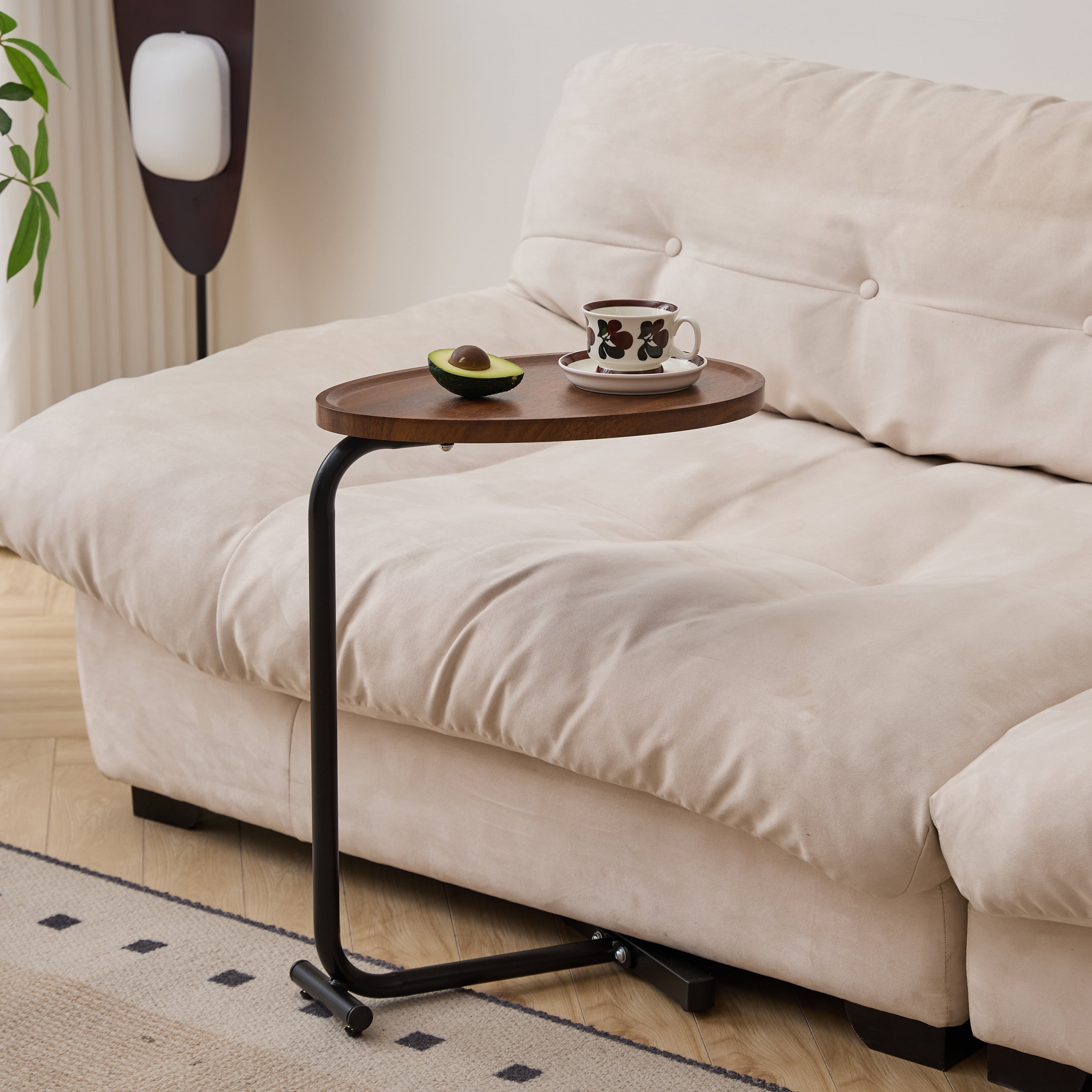 MAYEERTY 2-pieces Brown C-shaped Side Table, Small Sofa Table for Small Spaces, Living Room, Bedroom