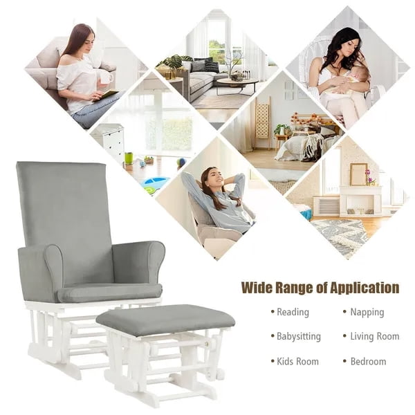 27.5" Nursery Rocking Chair Glider & Ottoman Set with Rubberwood Frame