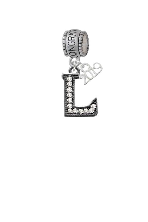 Black Nickeltone Crystal Initial - L - Beaded Border - 2019 Congraduations Charm Bead