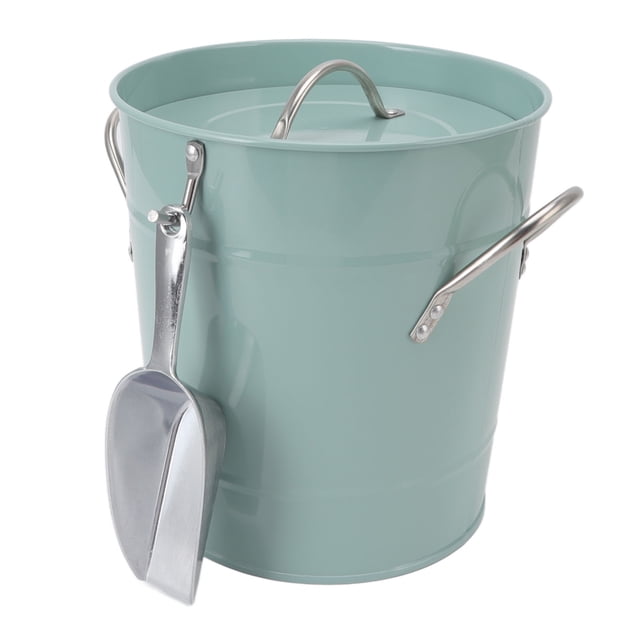 Seau à Glace Rond, Poignée de Seau à Glace Design Feuille Galvanisée Bleu Polyvalent Sécuritaire pour Fête pour Vin