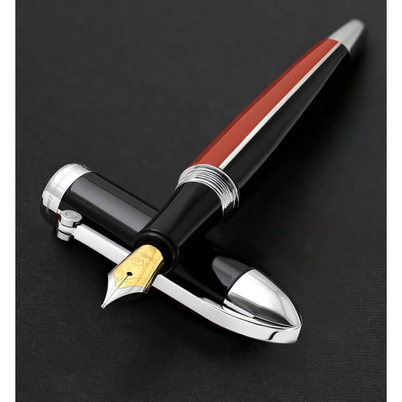 Xezo Xezo Visionary® Brass Aluminum Enameled Fountain Pen (Medium Nib) - Red / Black