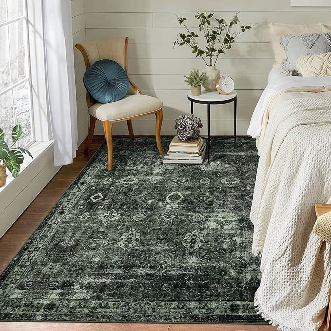 Vintage Floral 10x13 Rugs Reddish Brown Washable Area Rug for Bedroom Living Room Non Slip Boho Rug Thin Printed Faux Wool Soft Floor Carpet for Dining Room Nursery Playroom Indoor Office
