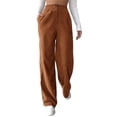 thumbnail image 1 of Pantalones sueltos de mujer cintura alta Color puro cierre de botón pantalones largos rectos para mujer naranja M, 1 of 4