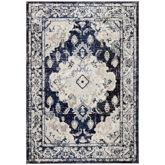 SAFAVIEH Monaco Toria Oriental Area Rug, Ivory/Navy, 6'7" x 6'7" Round
