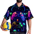 thumbnail image 4 of Game Controller Men's Casual Printed Button Down Short Sleeve Poplin Hawaiian Beach Shirt with Spread Collar Tops, 4 of 6
