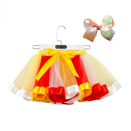 

Layered Ballet Tulle Rainbow Tutu Skirt for Little Girls Dress Up with Colorful Hair Bows