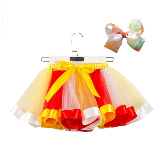 Girls Tutu Skirt Set, Toddler Baby Cute Net Yarn Princess Pettiskirt Multi-color Skirt Bow Hairpin for 2-11 Years, Rainbow Layered Tutu for Parties