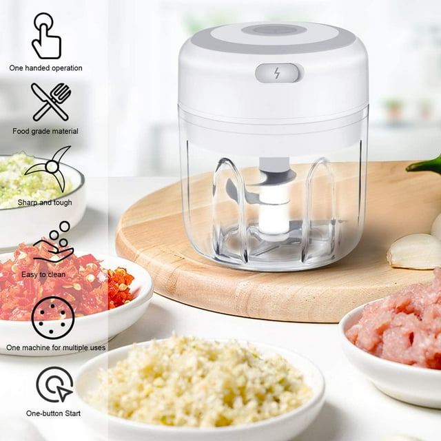 Fiudx Mini Picadora de Ajo, Procesador de Alimentos Portátil Inalámbrico, Compacta y Recargable Por Usb, Fácil de Limpiar con Cuchillas Potentes, Ideal para Cocinar Al Aire Libre, Acampar y Viajar, P