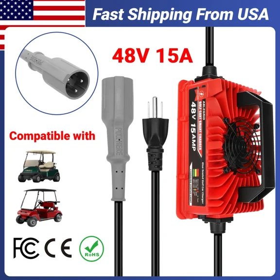 15 AMP 48 Volt Golf Carts Battery Charger for Club Car 3-Pin Round Plug,for Lead Acid Battery
