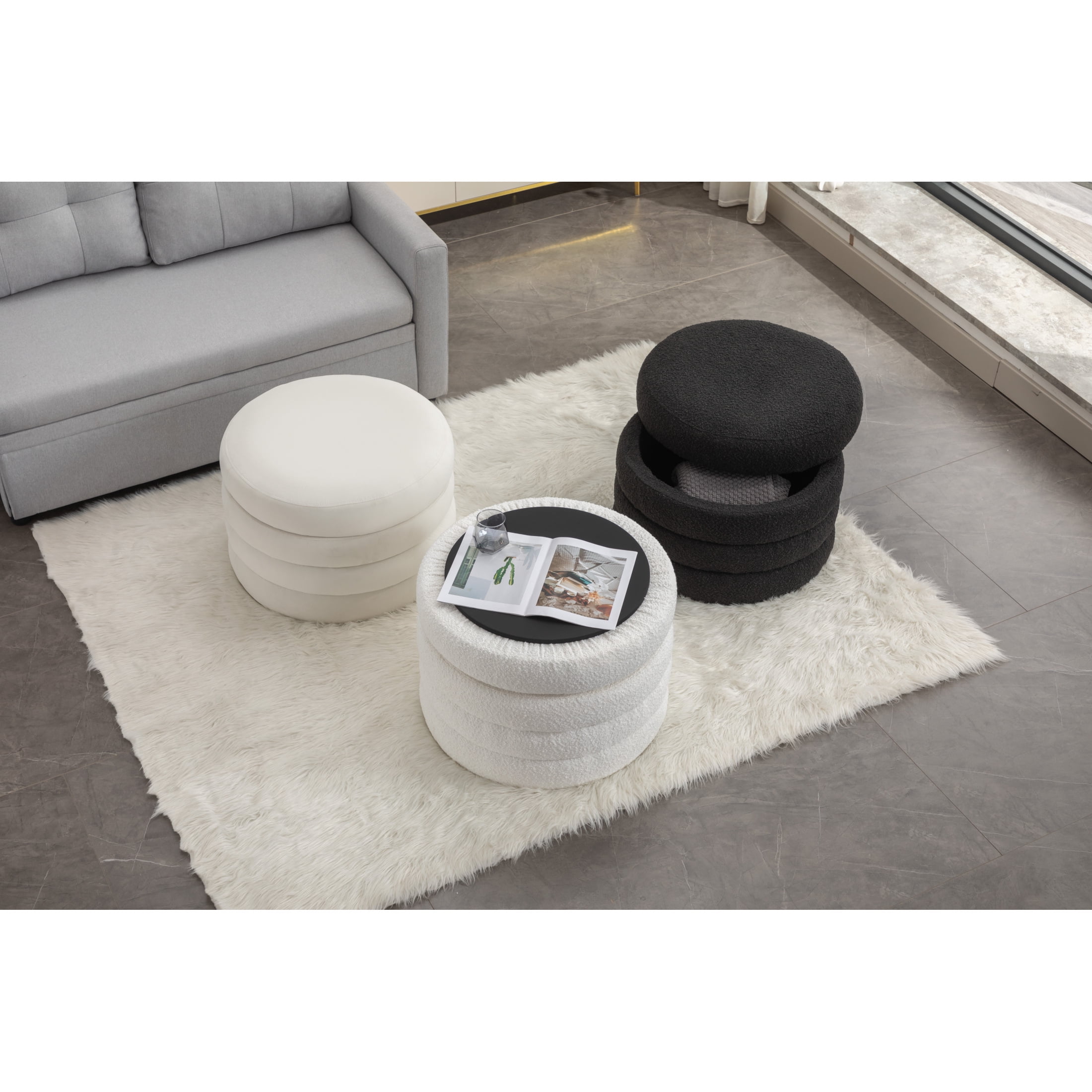 Noble House Blaise Velvet Storage Ottoman with Reversible Lid, 24.41" Bedroom Bench & Footstool, Ivory