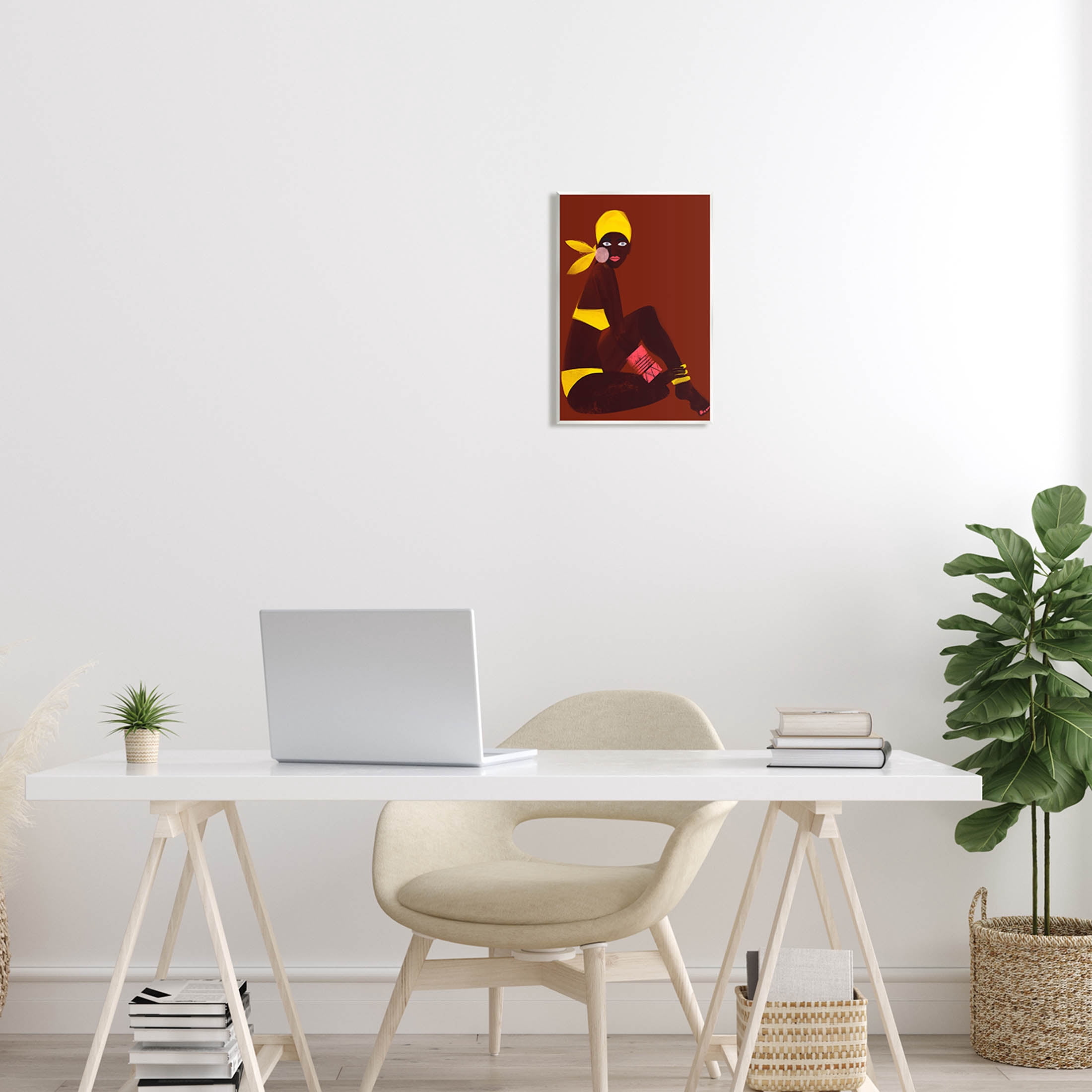 Woman Sitting Yellow Swimsuit Abstract Graphic Art Unframed Art Print Wall Art