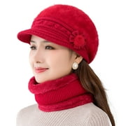 Yirtree Fleece Lined Womens Beanie Hat, Winter Hat Scarf Mask Set,Women's Winter Hat, Middle-Aged and Old Warm Earmuff hat