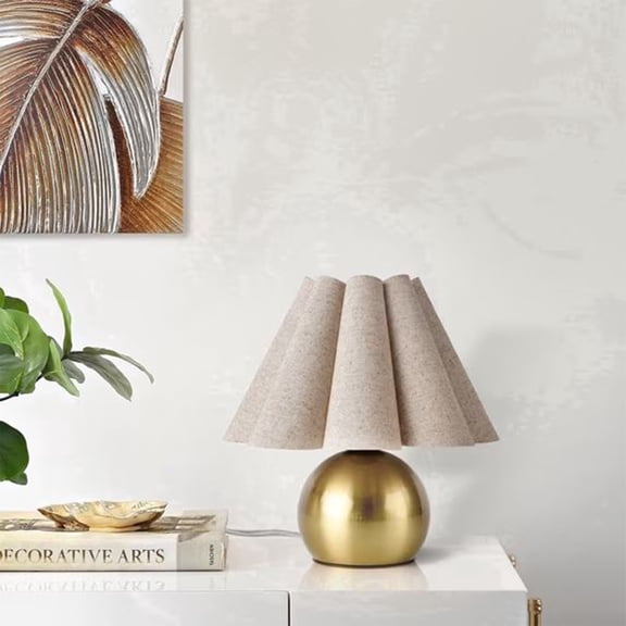 Light Gold Small Bedside Table Lamp For Bedroom Cute Lamps Nightstand Spaces With Scalloped Shade Kitchen Counter Bookshdorm