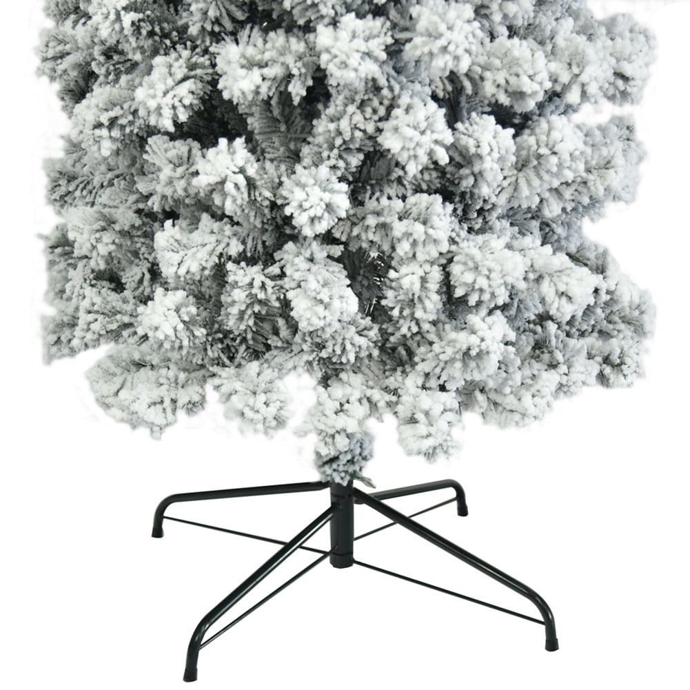 Kepooman 7.5FT Pine Hinged Artificial Slim Christmas Tree w/ Foldable Base, Pointed PVC Pen Holder Tree, White Snow Flocked Pencil Tree for Home Office Party Decor Kepooman 7.5FT Pine Hinged Artificial Slim Christmas Tree w/ Foldable Base, Pointed PVC Pen Holder Tree, White Snow Flocked Pencil Tree for Home Office Party Decor