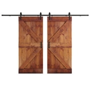 Coast Sequoia 72 in x 84 in K Style DIY Finished Knotty Pine Wood Double Sliding Barn Door With Hardware Kit (Red Walnut)